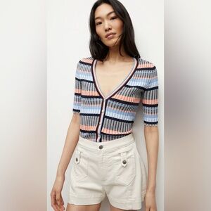 Veronica Beard Calliope Striped Rib-Knit Cardigan